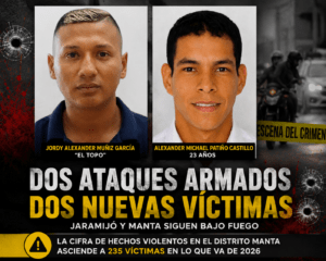 MANTA Y JARAMIJÓ SUMAN DOS NUEVAS VÍCTIMAS DE LA VIOLENCIA; LA CIFRA ASCIENDE A 235 EN 2026