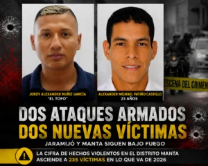 MANTA Y JARAMIJÓ SUMAN DOS NUEVAS VÍCTIMAS DE LA VIOLENCIA; LA CIFRA ASCIENDE A 235 EN 2026